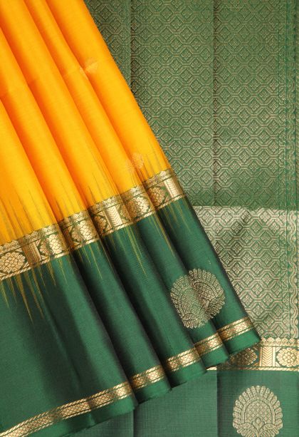 Mango Yello Soft Silk Saree with Gold Zari Buttis (small Dots Or Motifs)