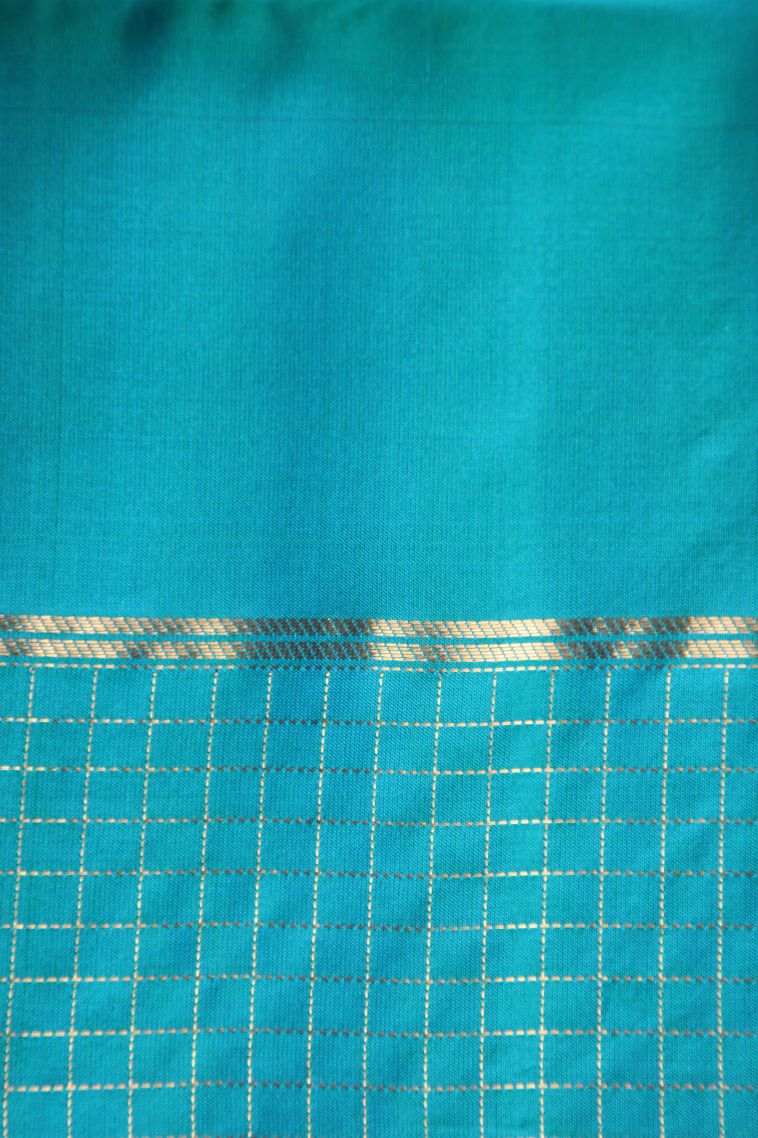 Lime Green Soft Silk Saree with Gold Zari Floral Puttas view 3