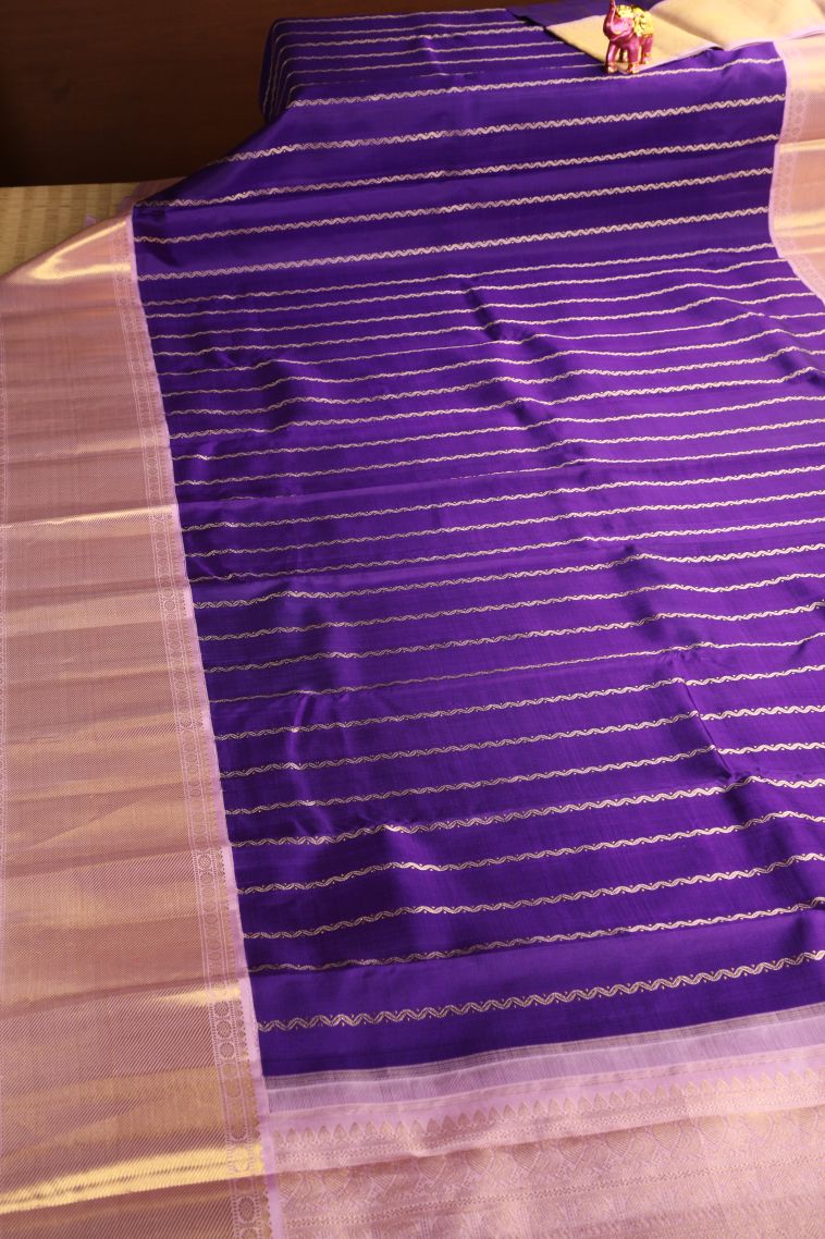 Viola Purple Kanchipuram Silk Sarees with Gold And Silver Zari Checks view 2