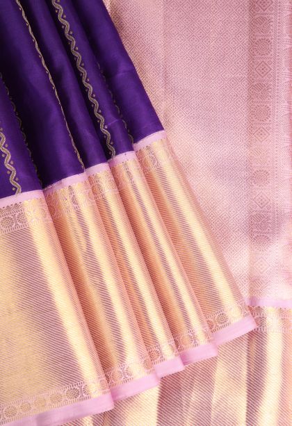 Viola Purple Kanchipuram Silk Sarees with Gold And Silver Zari Checks