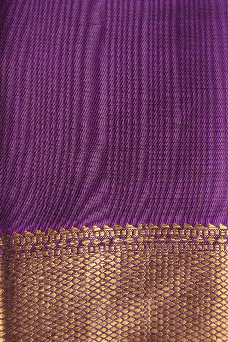 Viola Purple Kanchipuram Silk Sarees with Gold Zari Peacock And Rudhractam view 3