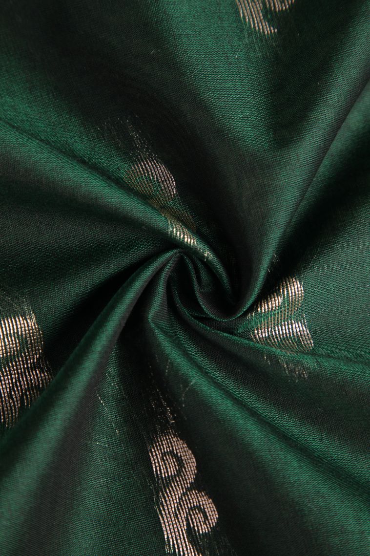 Seaweed Green Silk Cotton Sarees with Silver Zari Floral Patterns view 4