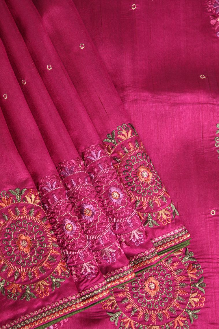 Magenta  Pink Semi Tussar Silk with Without Zari Zari Embroidary