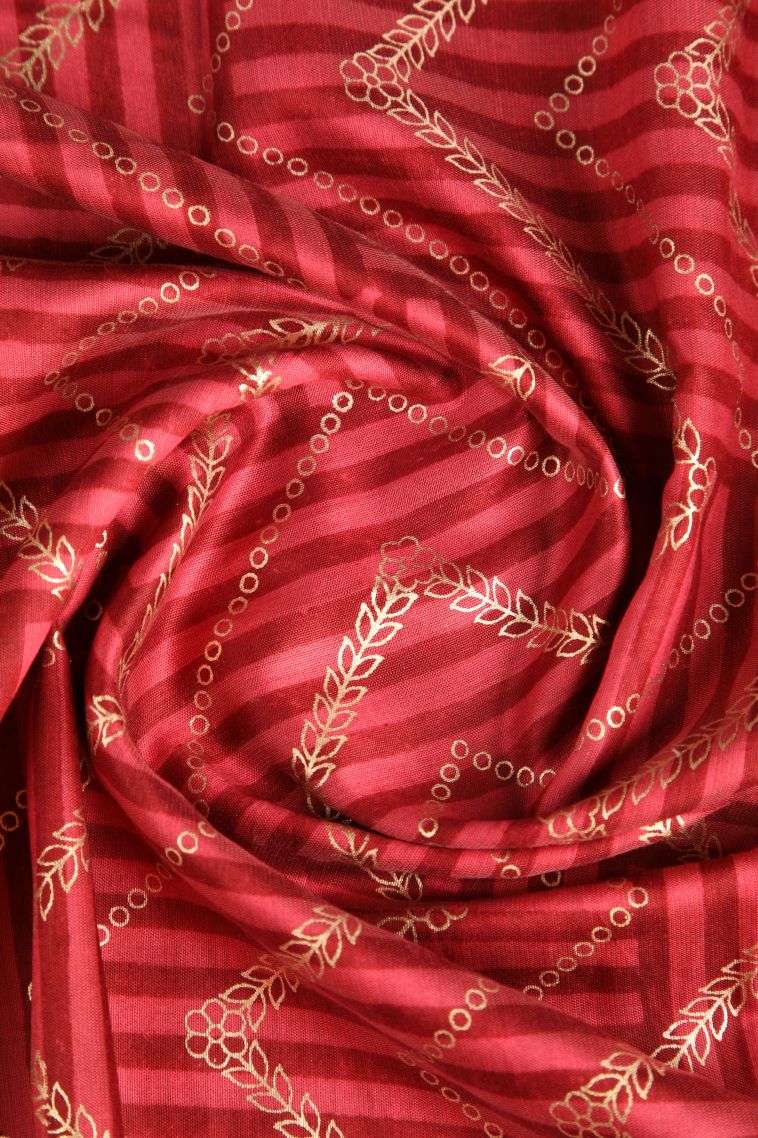 Dawn Red Semi Raw Silk Printed with Without Zari Zari Floral Puttas view 4