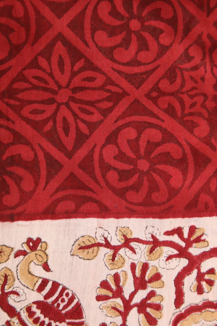 Dawn Red Semi Raw Silk Printed with Without Zari Zari Floral Puttas view 3