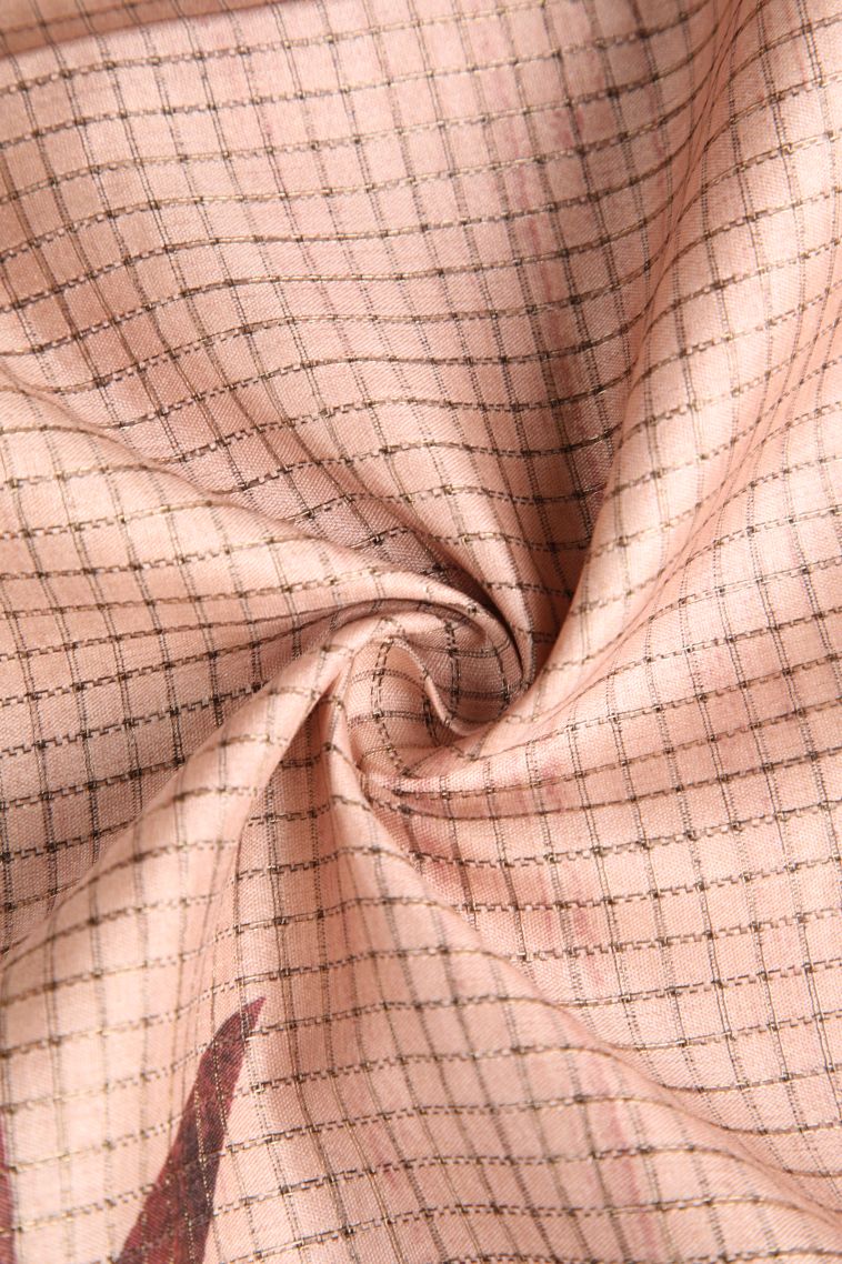 Flamingo Pink Semi Tussar Silk with Gold Zari Leaf Pattern view 4