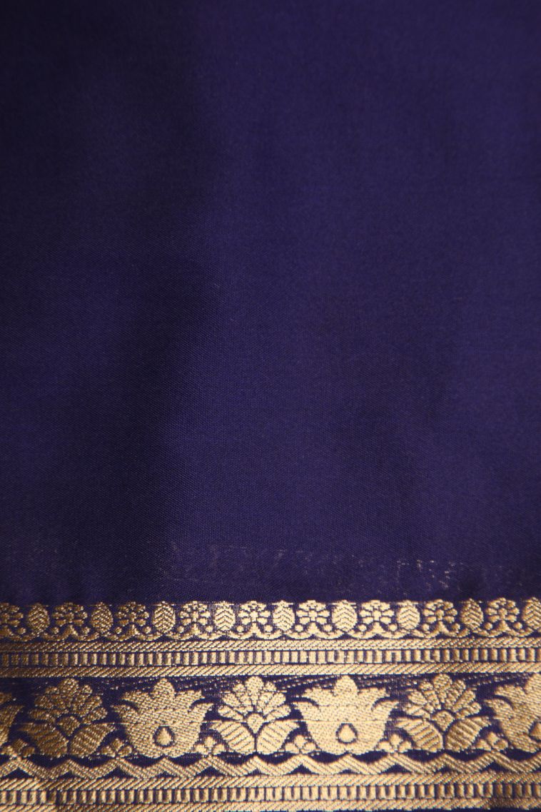 Cerulean Blue Fancy Saree with Gold Zari Plain view 3