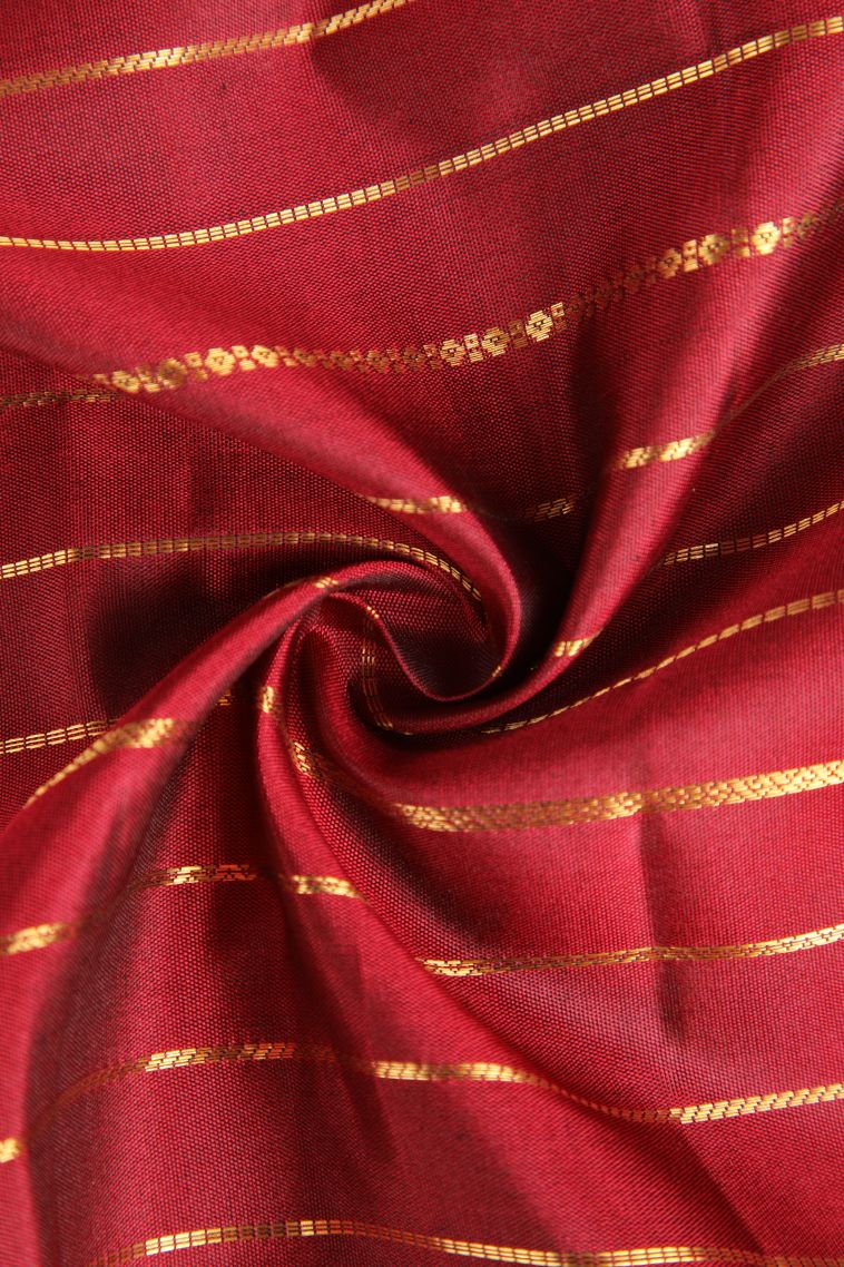 Crimson Red Kanchipuram Silk Sarees with Gold Zari Straipes And Puttas view 4