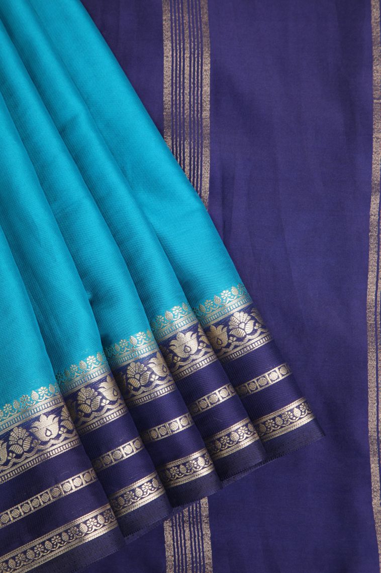 Cerulean Blue Fancy Saree with Gold Zari Plain