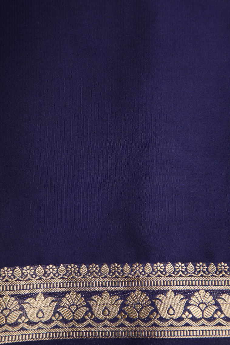 Cerulean Blue Fancy Saree with Gold Zari Plain view 3