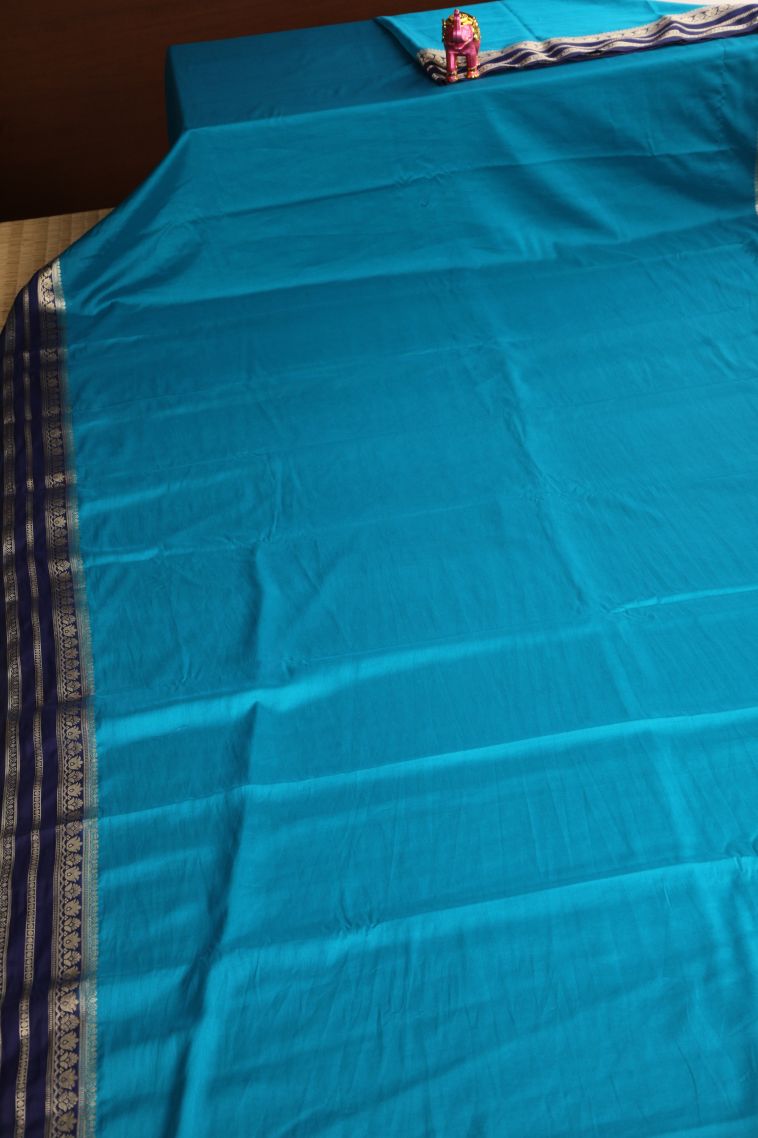 Cerulean Blue Fancy Saree with Gold Zari Plain view 2