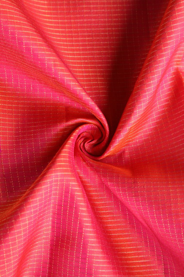 Punch Pink Soft Silk Saree with Gold Zari Vaira Oosi Jari Checked view 4