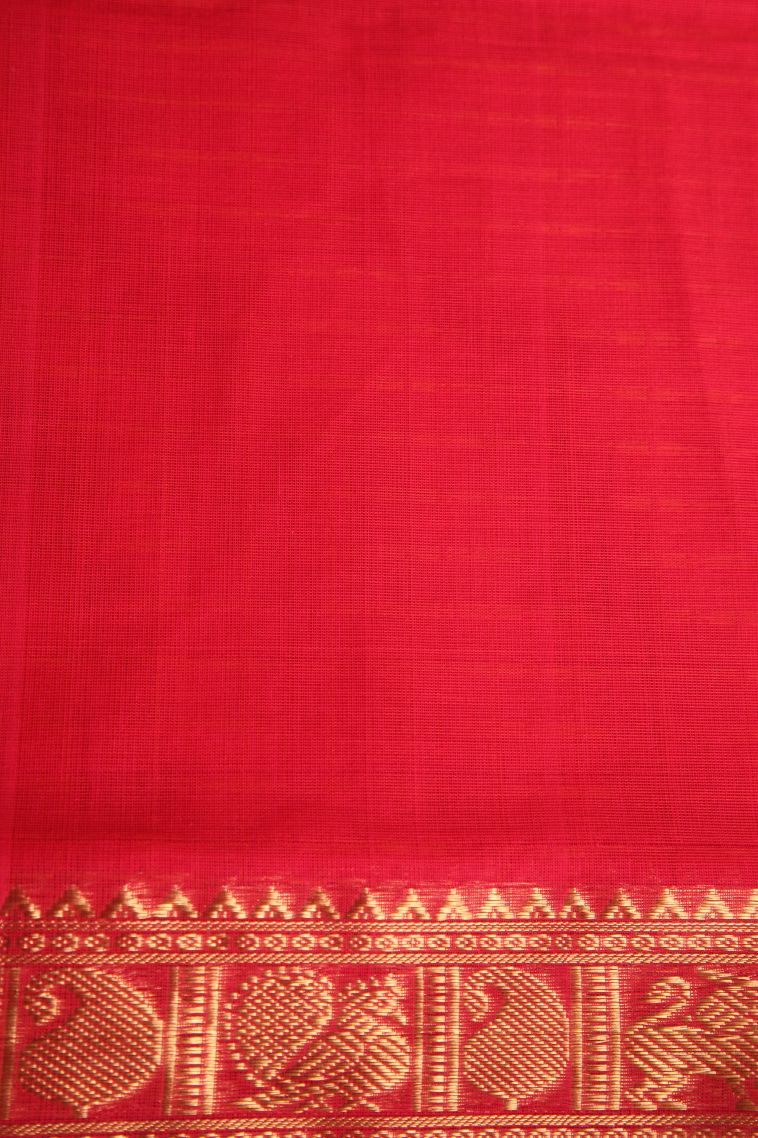 Rose  Red Pure Handloom Kovai Cotton with Without Zari Zari Checks And Puttas view 3