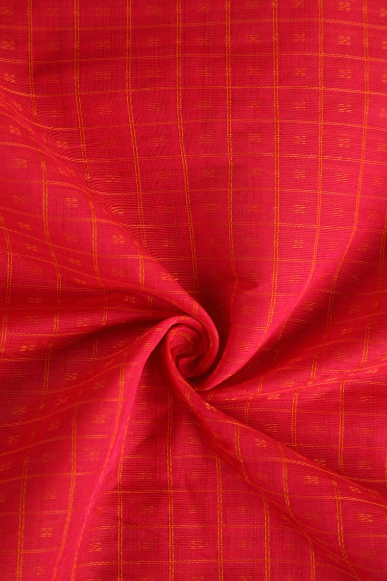 Rose  Red Pure Handloom Kovai Cotton with Without Zari Zari Checks And Puttas view 4