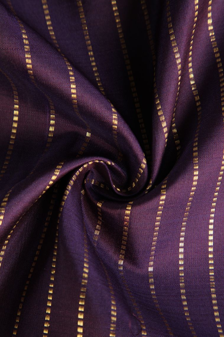 Bosenberry Purple Kanchipuram Silk Sarees with Gold Zari Straipes And Puttas view 4