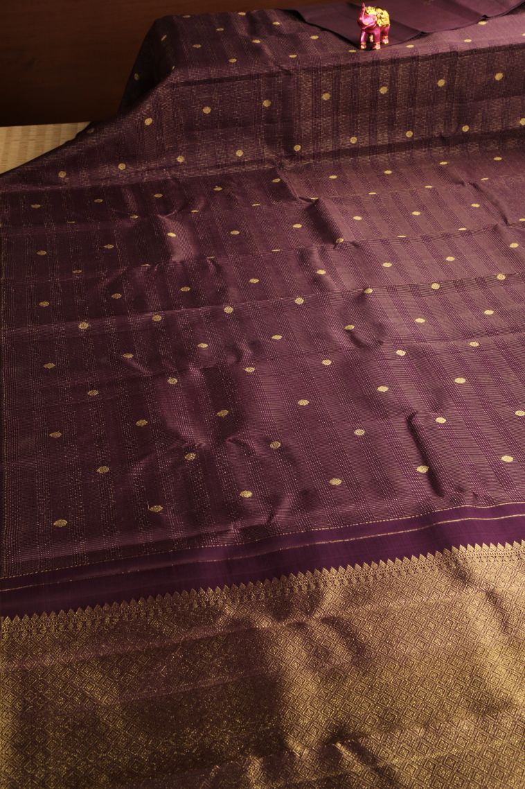 Plum Purple Kanchipuram Silk Sarees with Gold Zari Buttis (small Dots Or Motifs) view 2