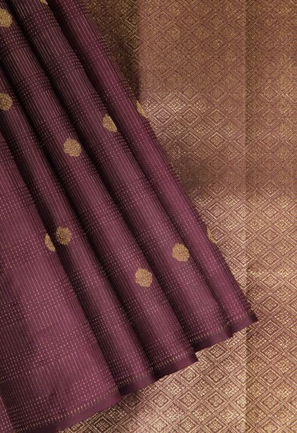 Plum Purple Kanchipuram Silk Sarees with Gold Zari Buttis (small Dots Or Motifs)