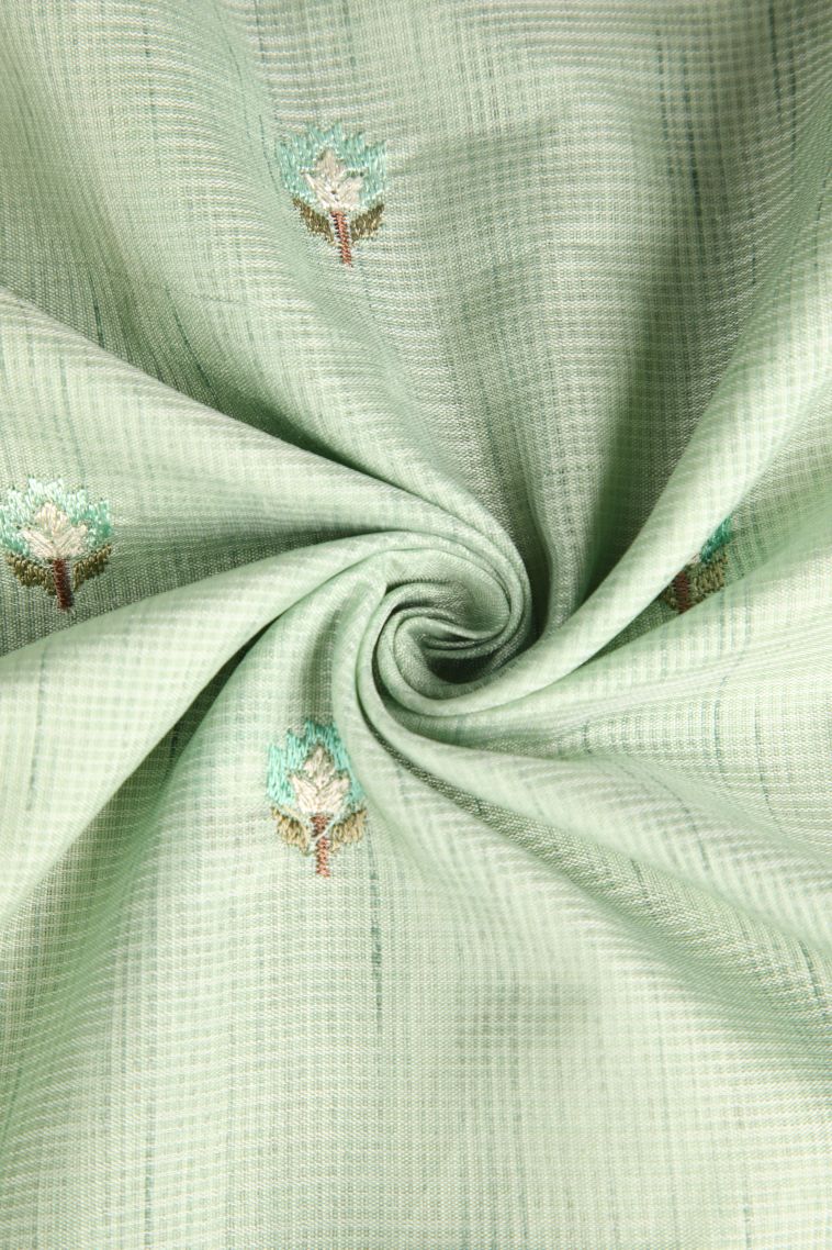 Pistachio Green Jute Sarees with Gold Zari Floral Puttas Embroidary view 4