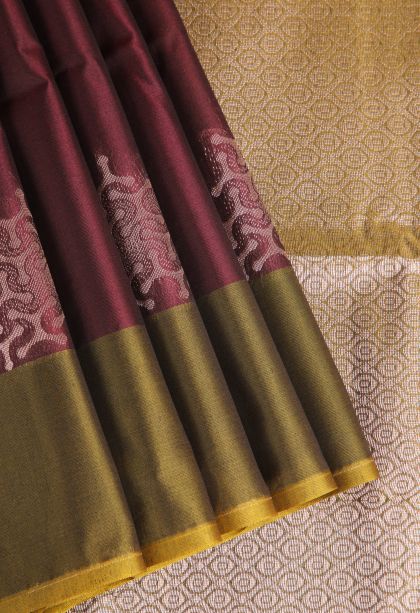 Berry Red Silk Cotton Sarees with Silver Zari Geometric Shapes