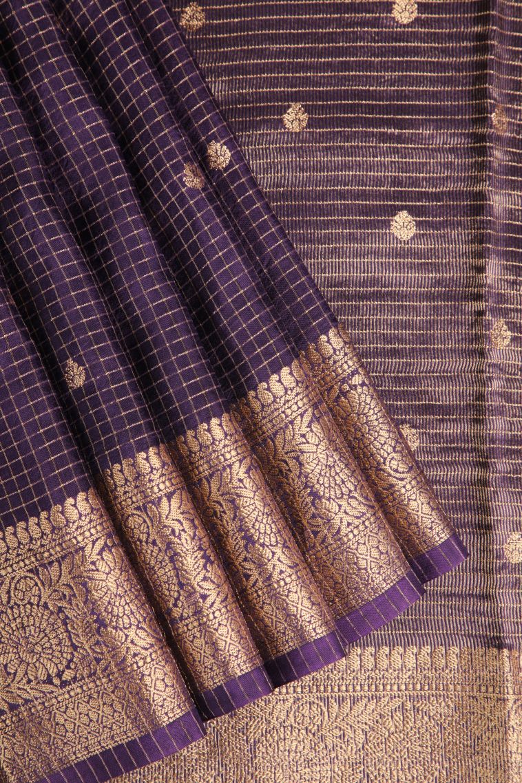 Veronica Purple Banaras Sarees with Gold Zari Checks And Puttas view 1