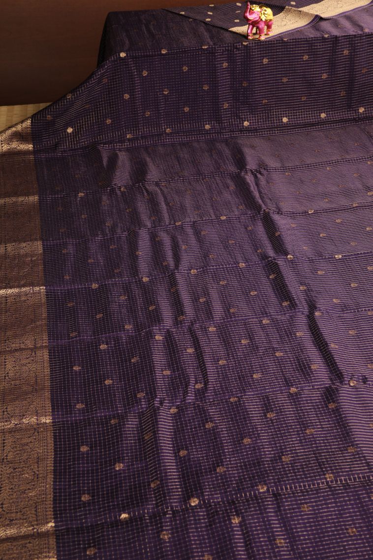 Veronica Purple Banaras Sarees with Gold Zari Checks And Puttas view 2