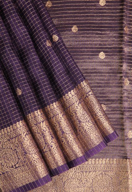Veronica Purple Banaras Sarees with Gold Zari Checks And Puttas