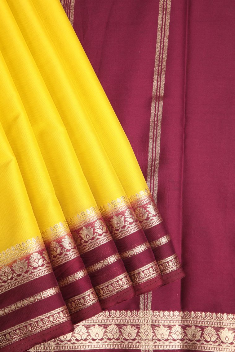 Lemon Yellow Fancy Saree with Gold Zari Plain