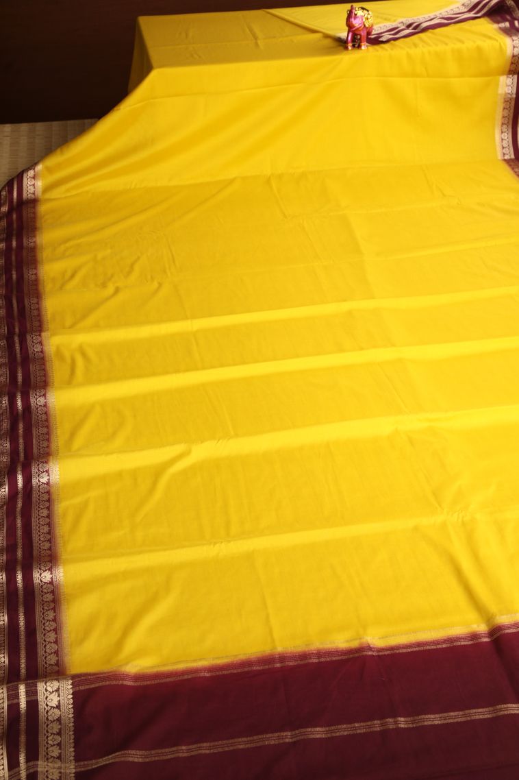 Lemon Yellow Fancy Saree with Gold Zari Plain view 2