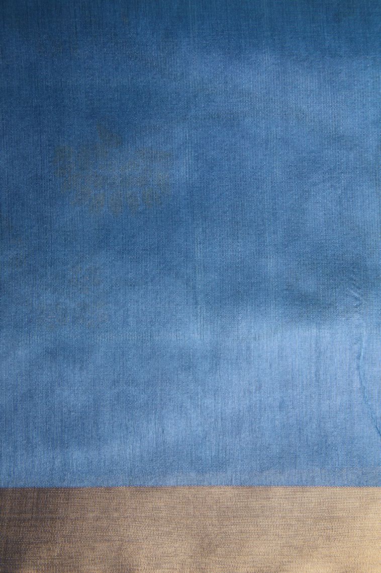 Cerulean Blue Jute Sarees with Gold Zari Floral Patterns view 3