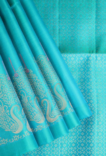 Sapphire Blue Soft Silk Saree with Gold Zari Buttis (small Dots Or Motifs)