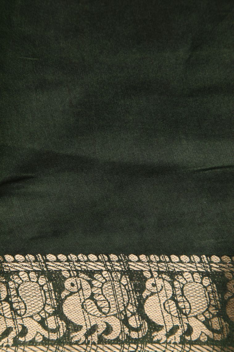 Indigo Blue Maheswari Cotton Saree with Gold Zari Floral Patterns view 3