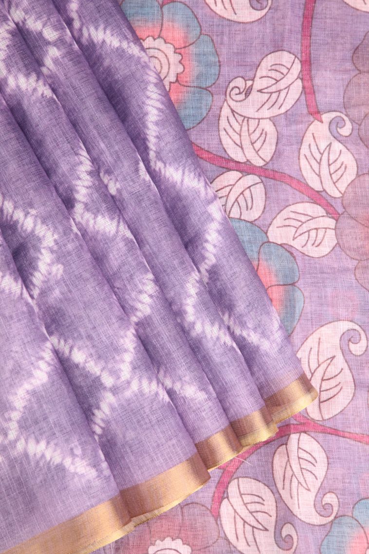 Heather Purple Linen Saree with Without Zari Zari Pathik Motifs view 1