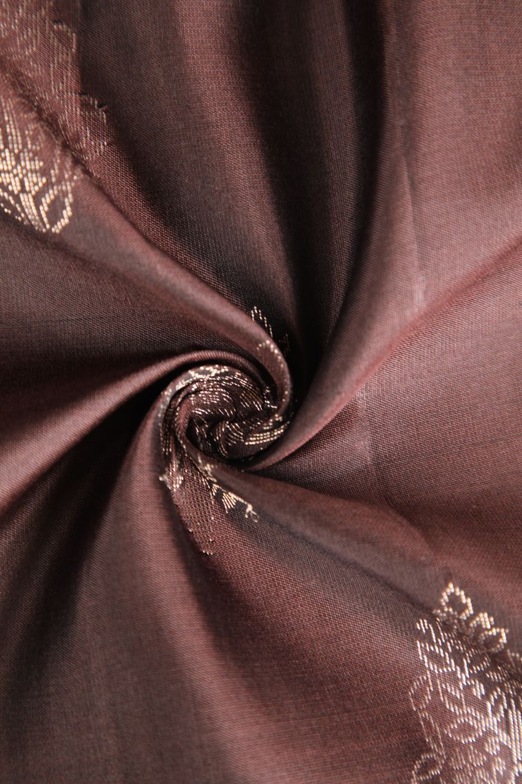 Penny Brown Soft Silk Saree with Gold And Silver Zari Leaf Pattern view 4