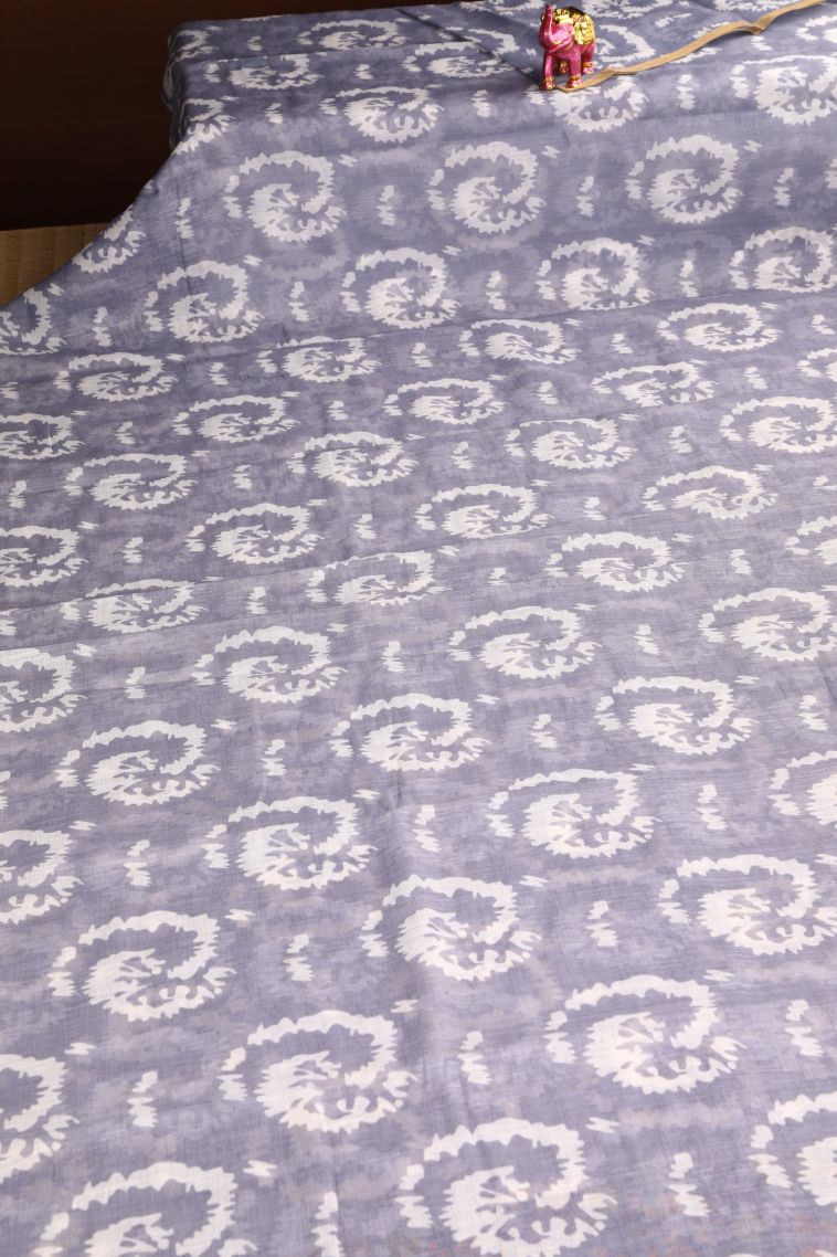 Smoke White Linen Saree with Without Zari Zari Pathik Motifs view 2