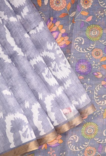 Smoke White Linen Saree with Without Zari Zari Pathik Motifs