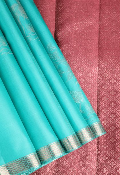 Arctic Blue Soft Silk Saree with Gold And Silver Zari Birds And Floral Pattern