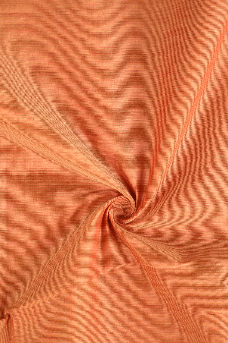 Cantaloupe Orange Chettinad Cotton Sarees with Gold Zari Plain With Border view 4