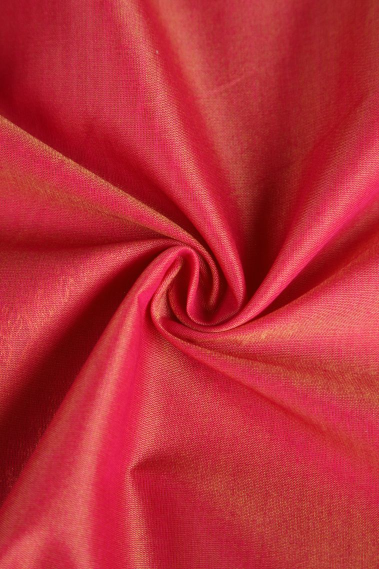 Strawberry Pink Silk Cotton Sarees with Copper Zari Kolam Pattern view 4