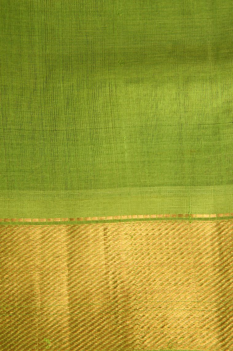 Lime Green Silk Cotton with Gold Zari Checks view 3