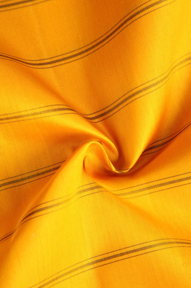 Briht Yellow Kanchipuram Silk Sarees with Gold Zari Stripes view 4