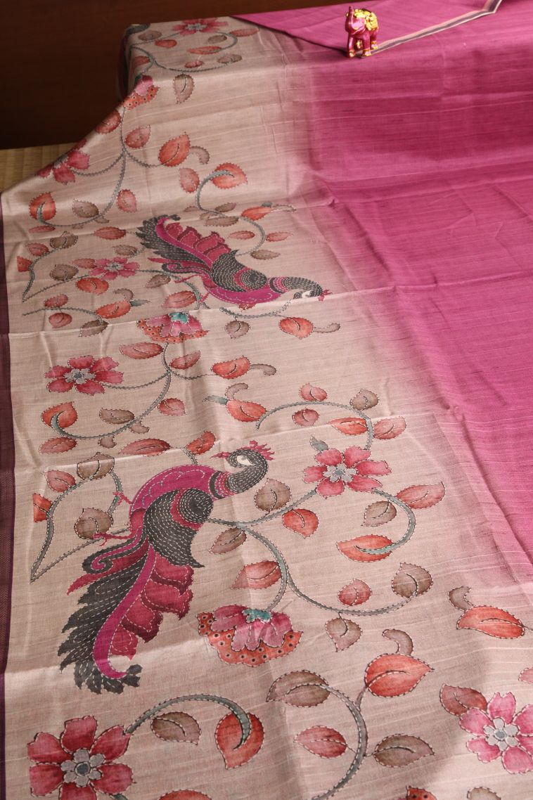 Vanilla Custard Yellow Semi Tussar Silk with Gold Zari Floral Patterns view 2