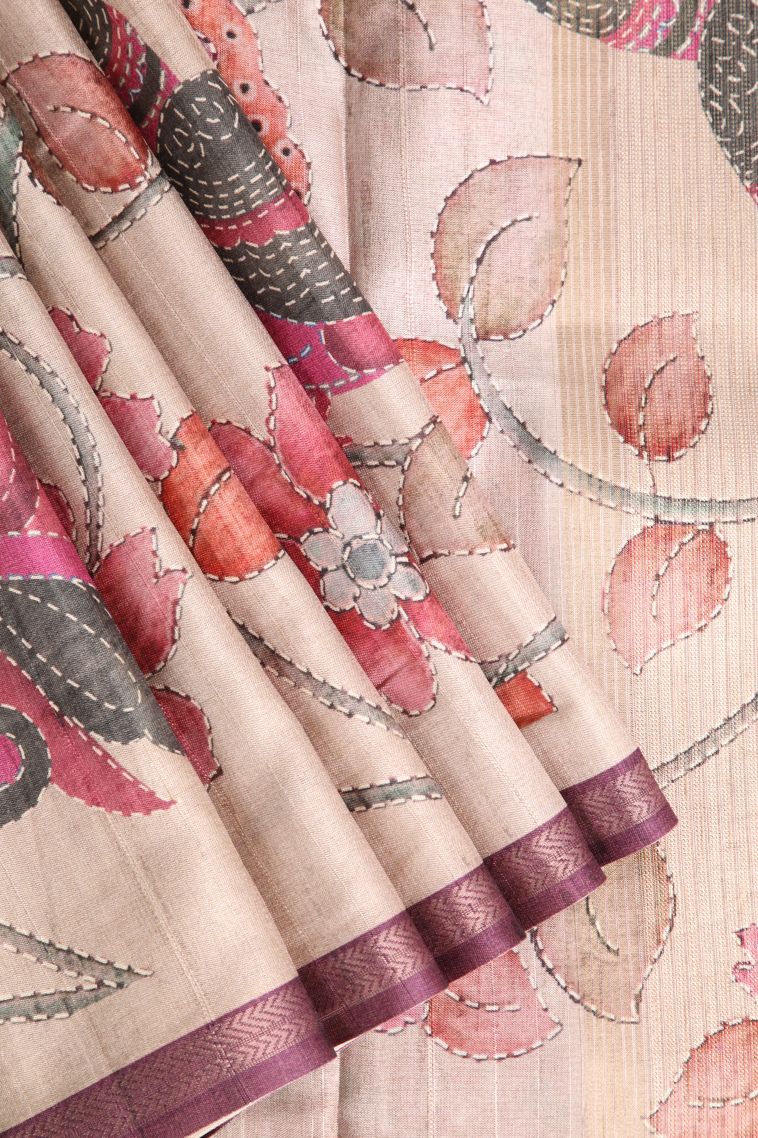 Vanilla Custard Yellow Semi Tussar Silk with Gold Zari Floral Patterns view 1