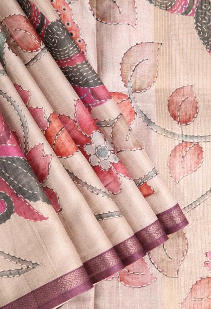 Vanilla Custard Yellow Semi Tussar Silk with Gold Zari Floral Patterns