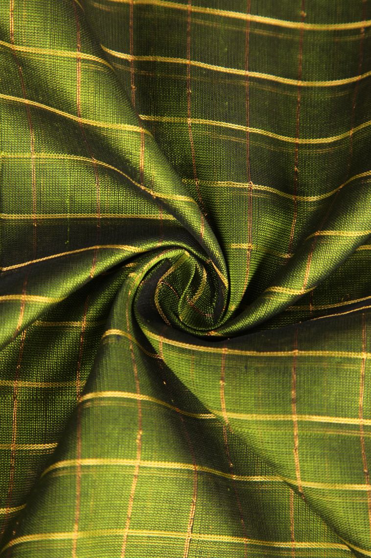 Paris Green Silk Cotton with Gold Zari Checks view 4