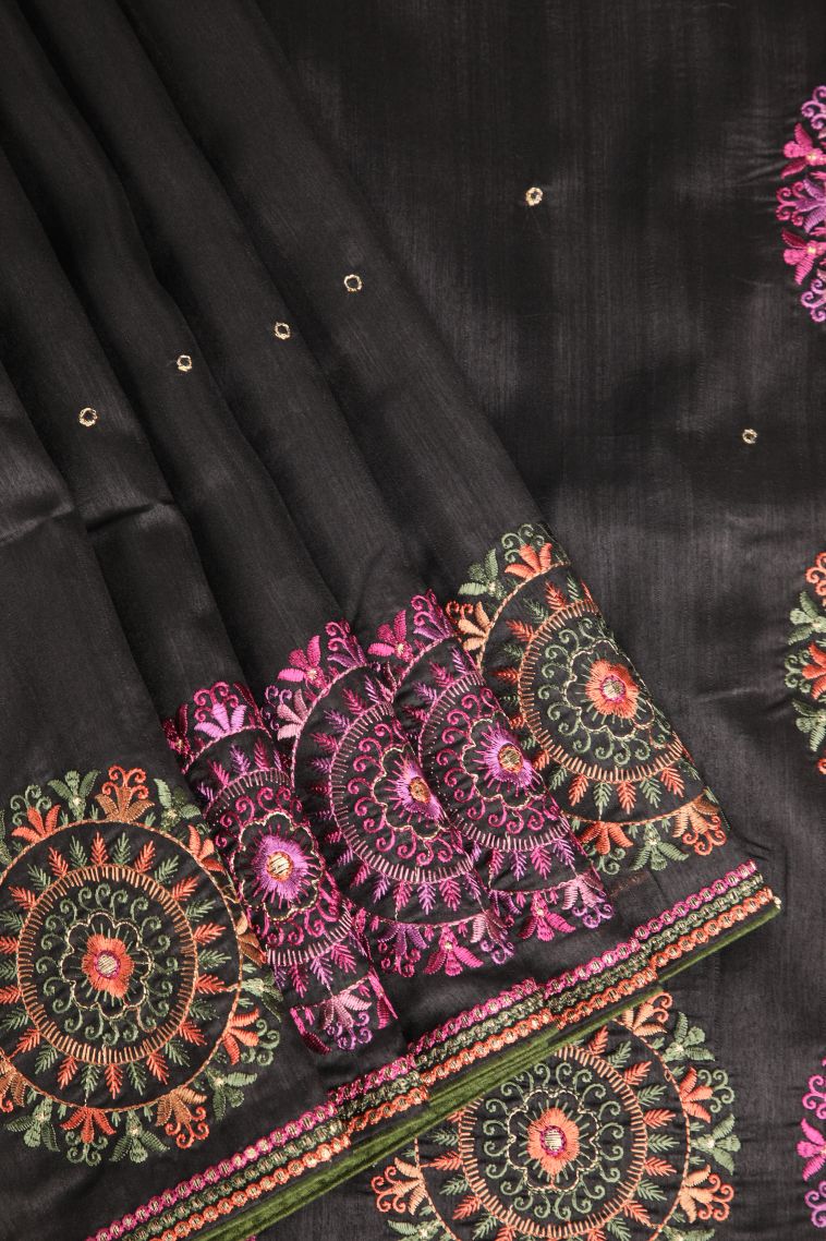 Charleston Black Semi Tussar Silk with Without Zari Zari Embroidary