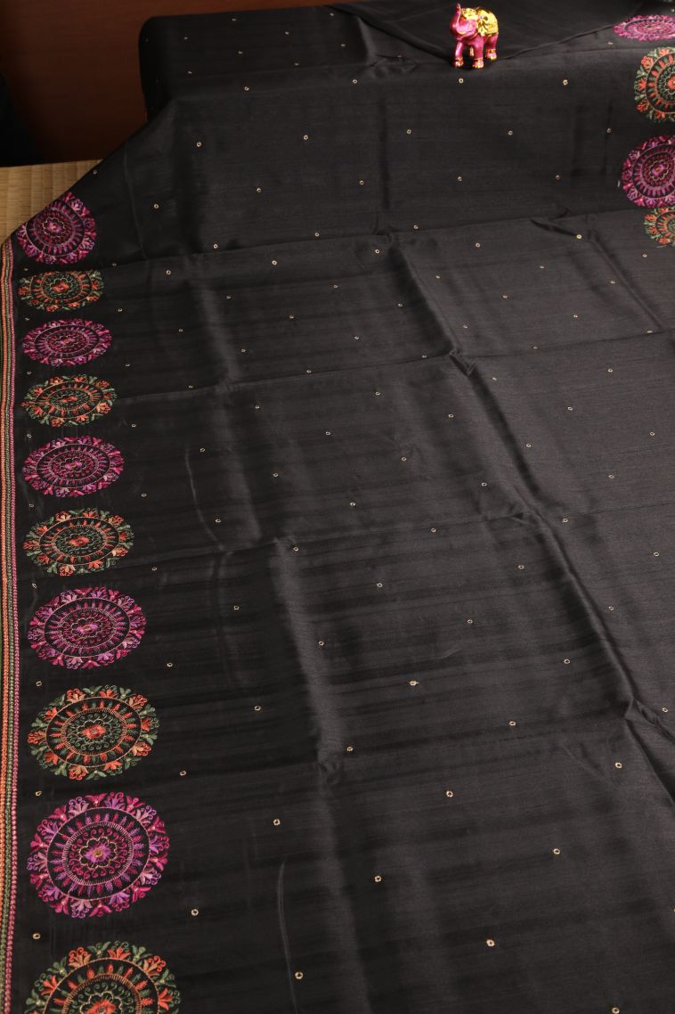 Charleston Black Semi Tussar Silk with Without Zari Zari Embroidary view 2