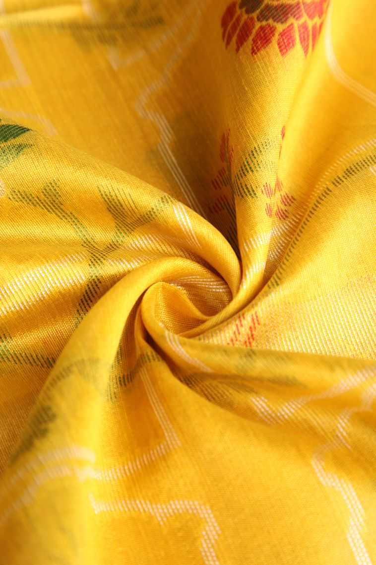 Lemon Yellow Jute Sarees with Gold Zari Floral Patterns view 4