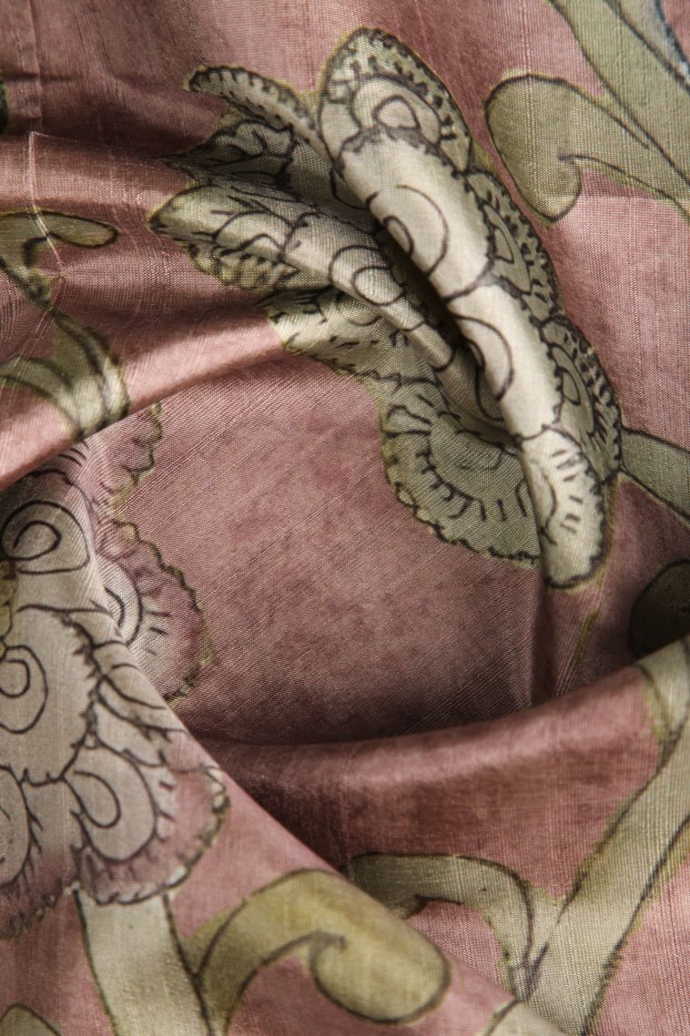 Rosewood Pink Semi Tussar Silk with Gold Zari Floral Patterns view 4