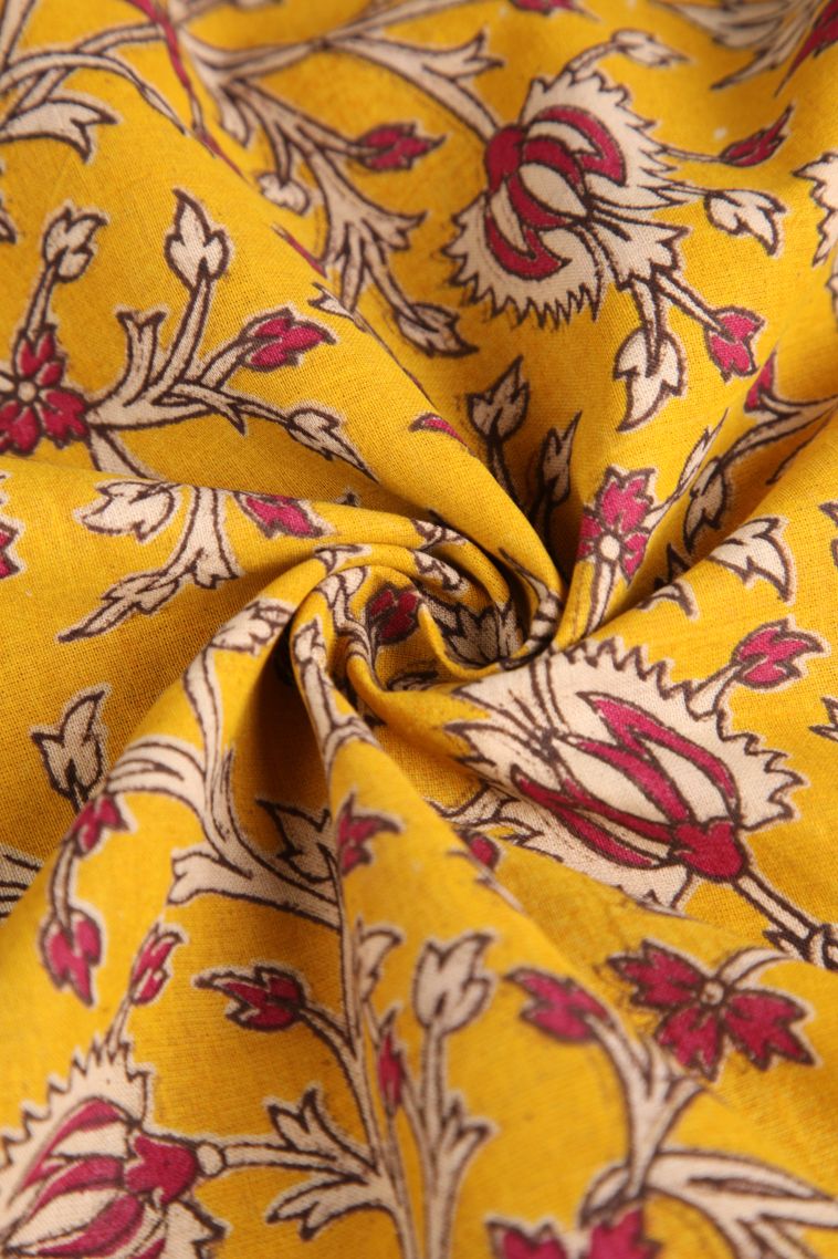 Briht Yellow Kalamkari with Without Zari Zari Floral Patterns view 4