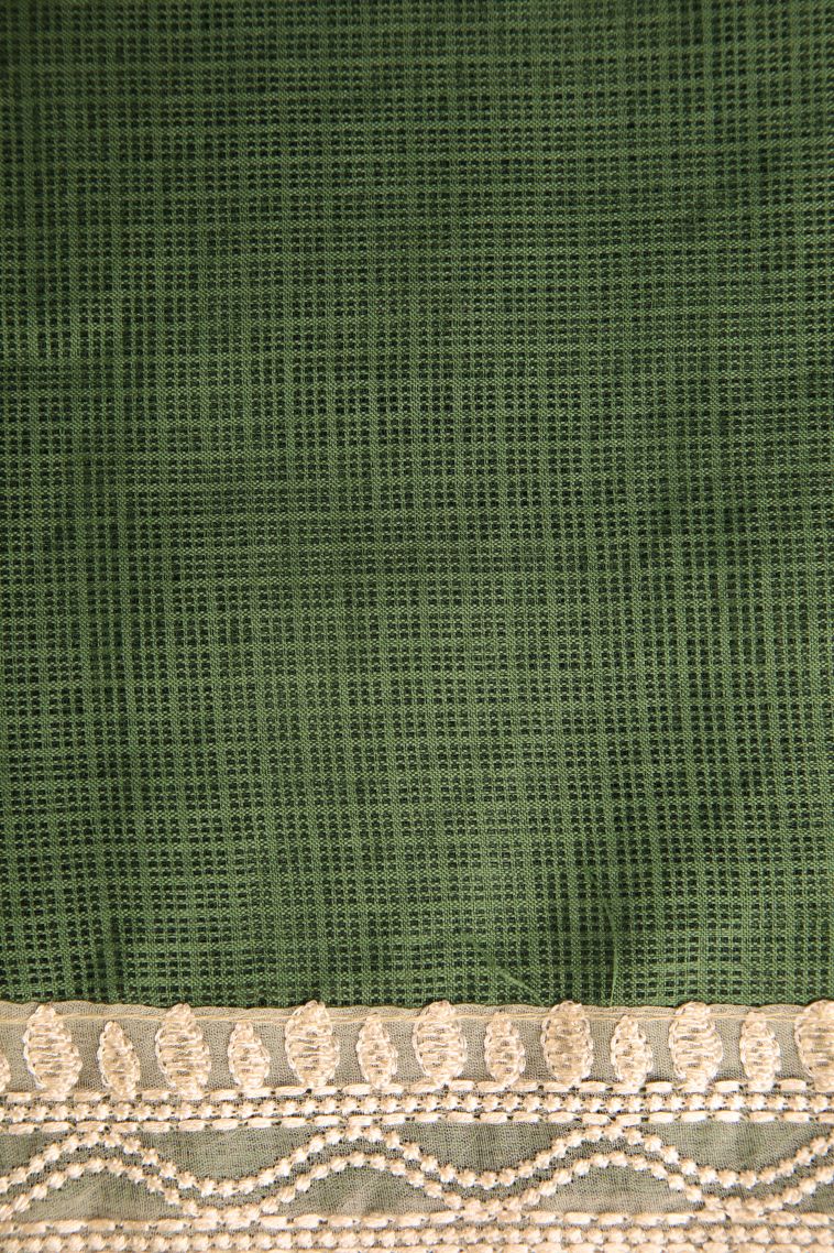 Basil Green Manipuri Cotton Sarees with Without Zari Zari Floral Puttas view 3
